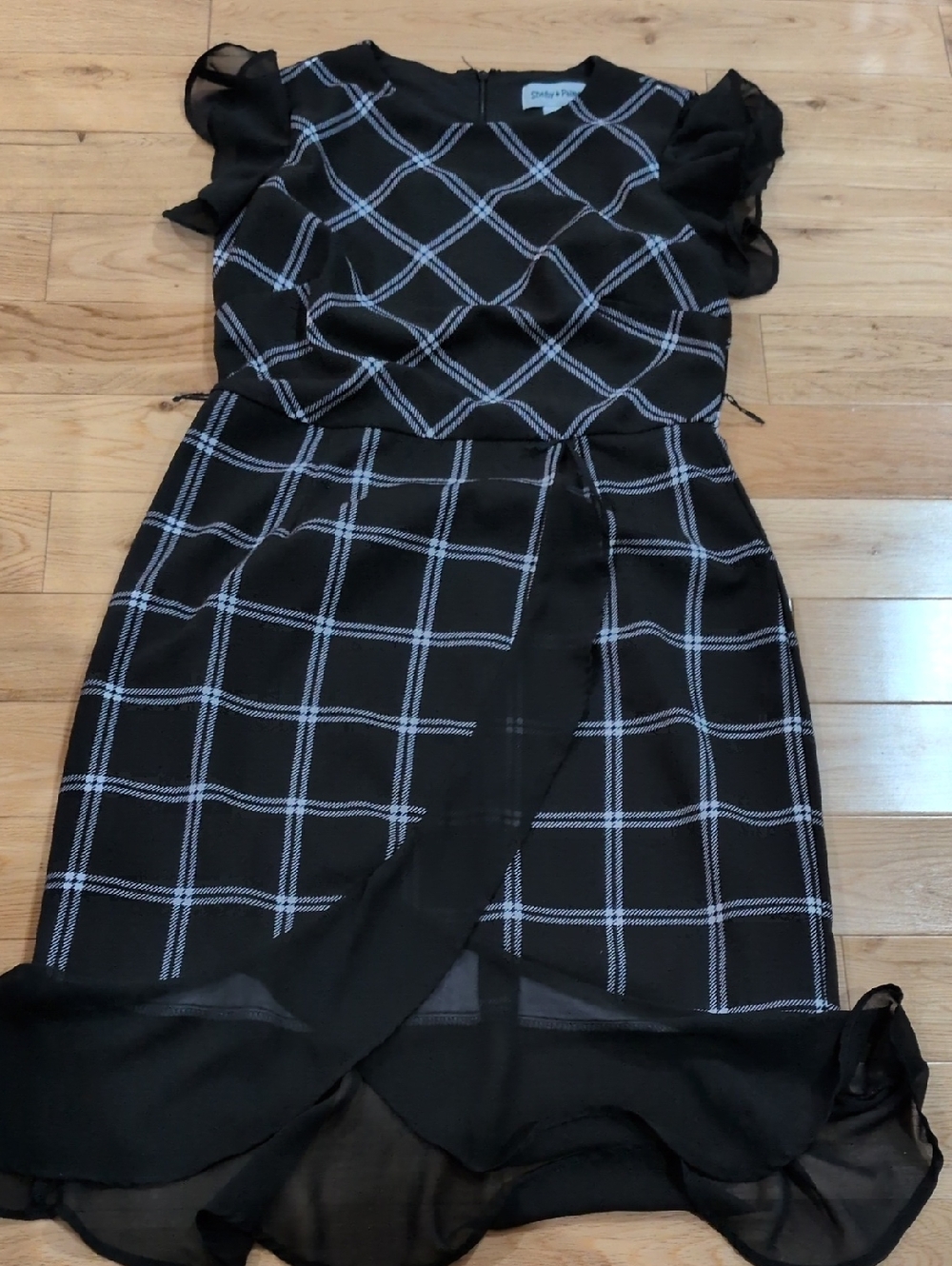 Shelby & Palmer Black Windowpane Midi Dress with Ruffle Hem